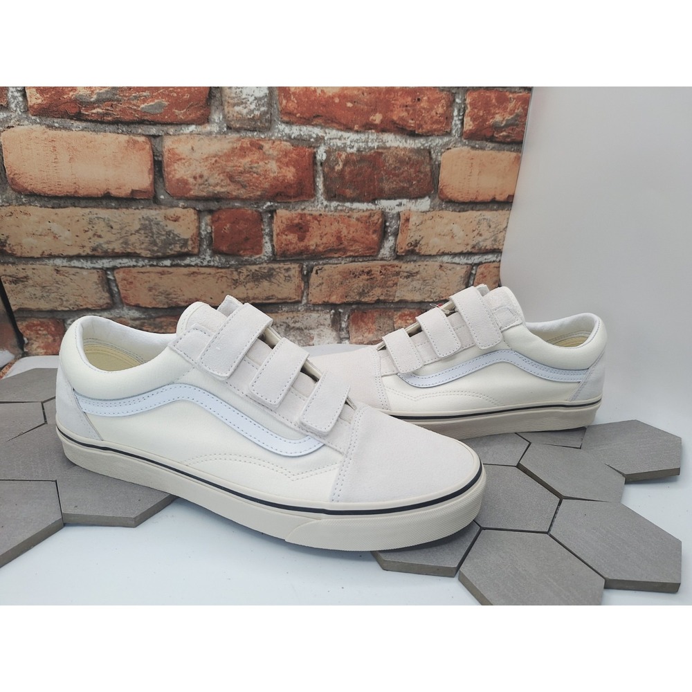Vans Old Skool V Marshmallow Cream Turtledove Hook and Loop Men's Sz 13 White